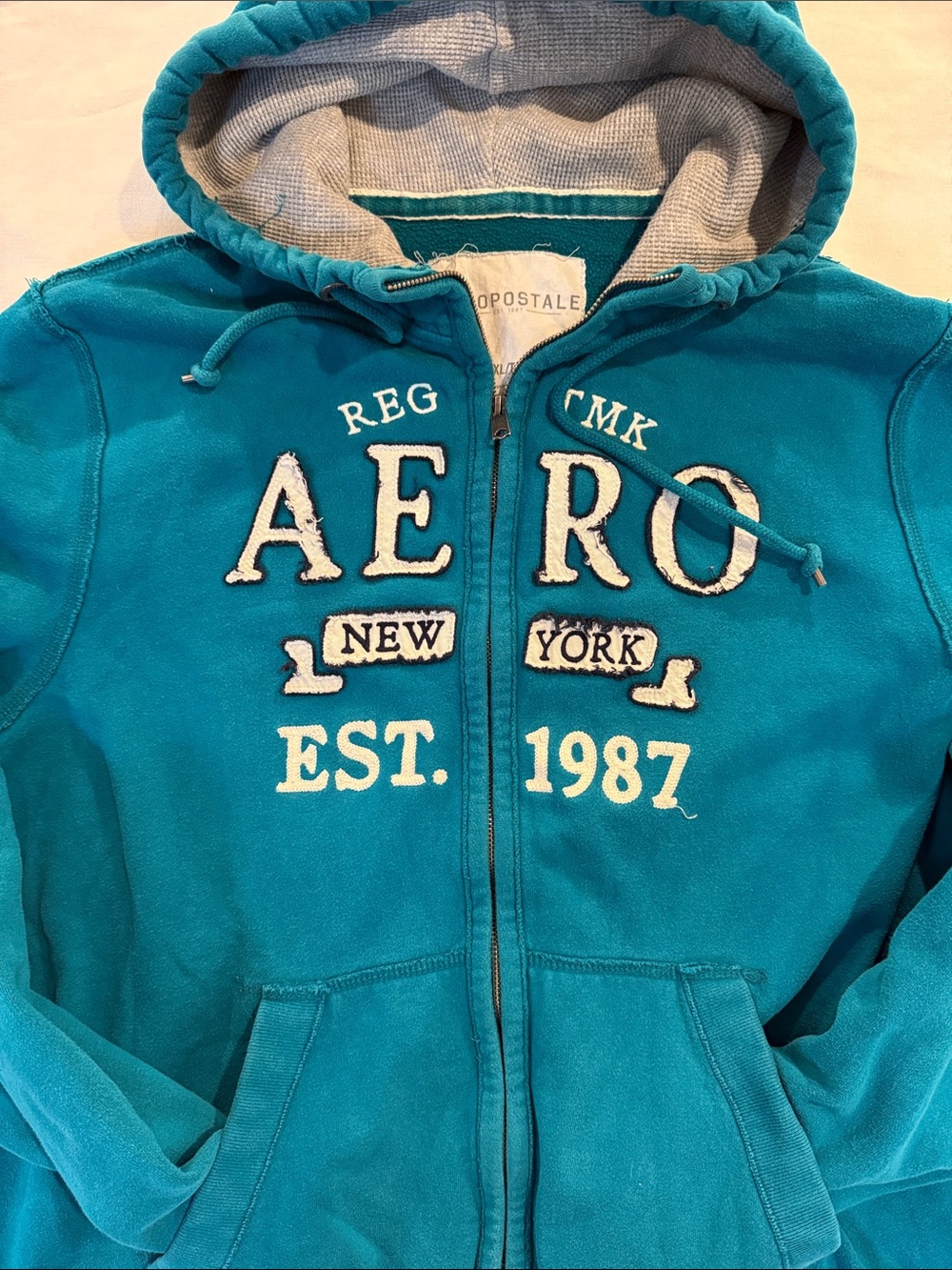 Aeropostale AERO Full Zip Hoodie Y2K Spellout Teal Turquoise XXL